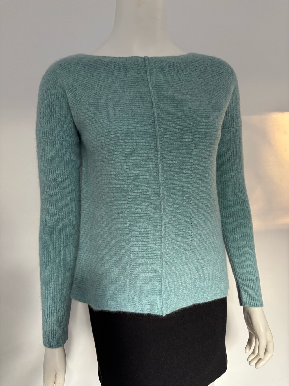 White + Warren Ribbed 100% Cashmere Boatneck Sweater in Seafoam